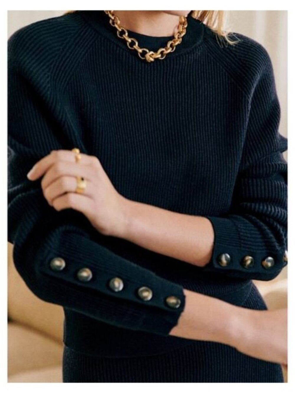 SEZANE Sami Merino Wool Cotton Blend Jumper Sweater Size Small Navy